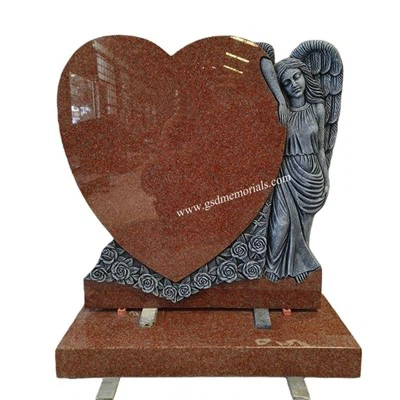 Ruby Liab Granite Angel Thiab Lub Plawv Headstone